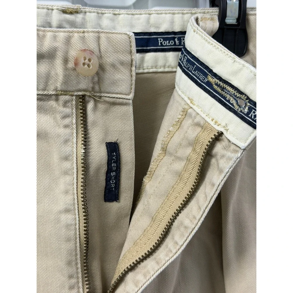 Polo Ralph Lauren Tyler Shorts Mens 38 Khaki Good Pleated Chino Made in USA